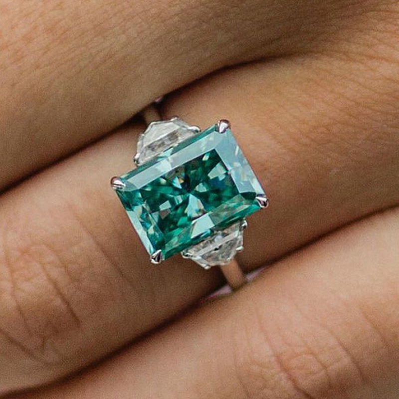 Gorgeous Paraiba Tourmaline Radiant Cut Three Stone Engagement Ring