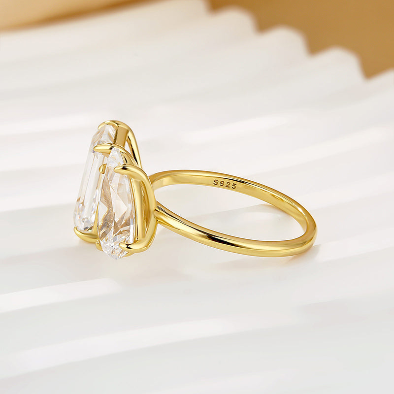 Unique Double Stones Design Emerald Cut & Pear Cut Engagement Ring In Sterling Silver