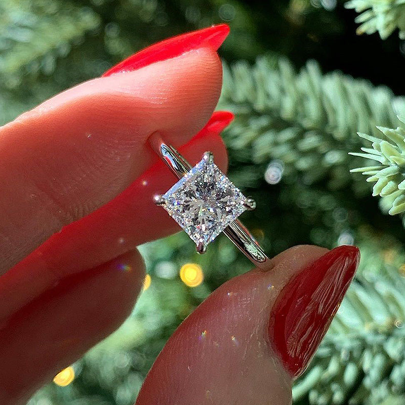 Classic Square Princess Cut Engagement Ring for Women In Sterling Silver