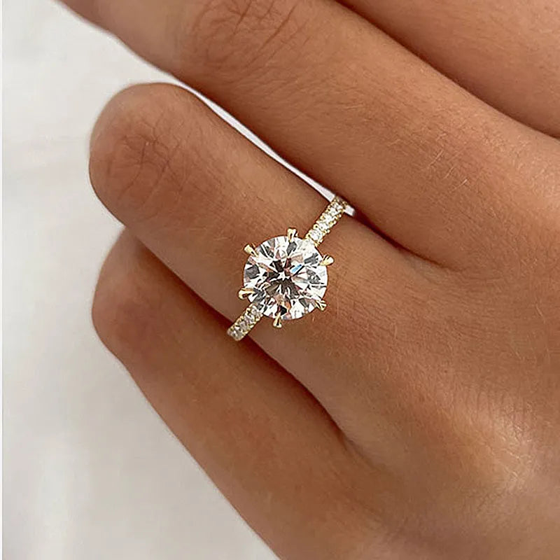 Ahabobo Moissanite 3.0 Carat 6 Prong Round Cut Engagement Ring