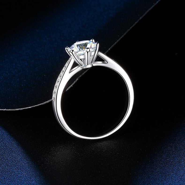 2.0 Carat Round Cut Moissanite Engagement Ring For Women In Sterling Silver