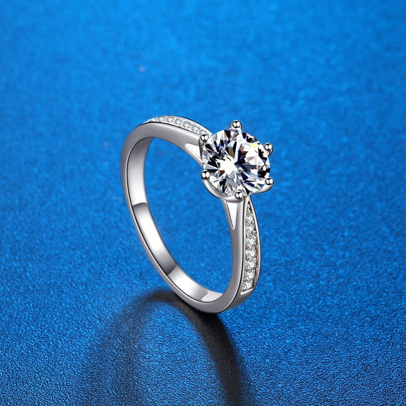 2.0 Carat Round Cut Moissanite Engagement Ring For Women In Sterling Silver