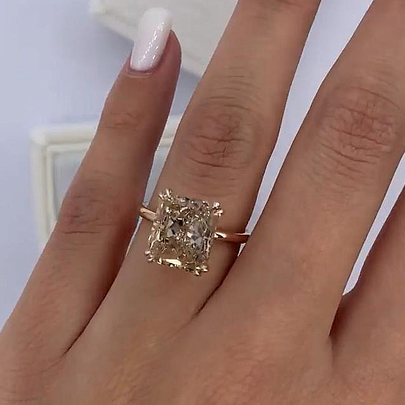 Rose Gold Light Champagne Radiant Cut Simulated Diamond Engagement Ring