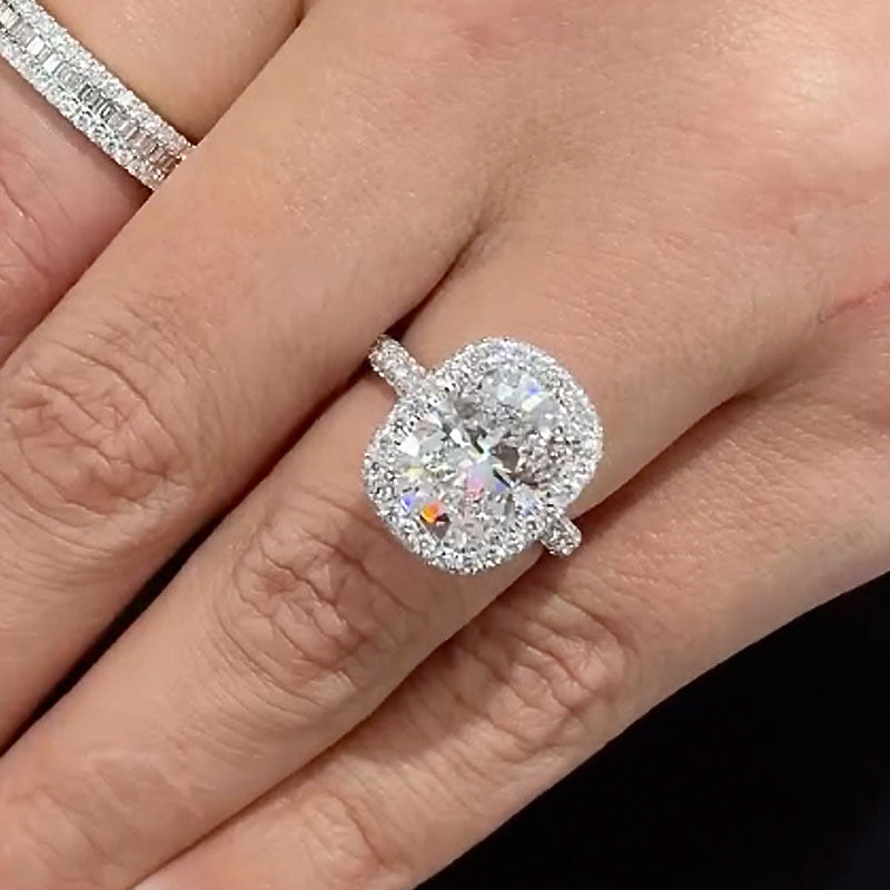 Excellent Halo Cushion Cut Simulated Diamond Engagement Ring