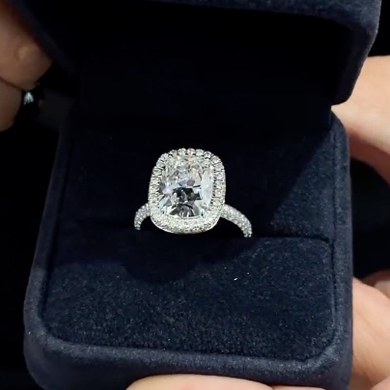 Excellent Halo Cushion Cut Simulated Diamond Engagement Ring