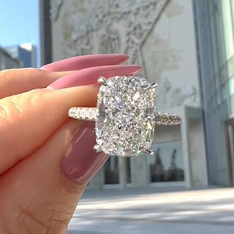 Luxurious Elongated Cushion Cut 9.0Ct Engagement Ring For Women In Sterling Silver