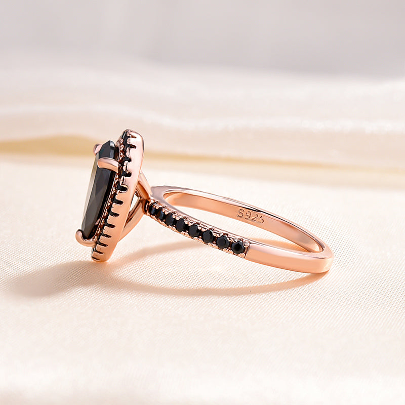 Halo Pear Cut Black Diamond Engagement Ring In Sterling Silver