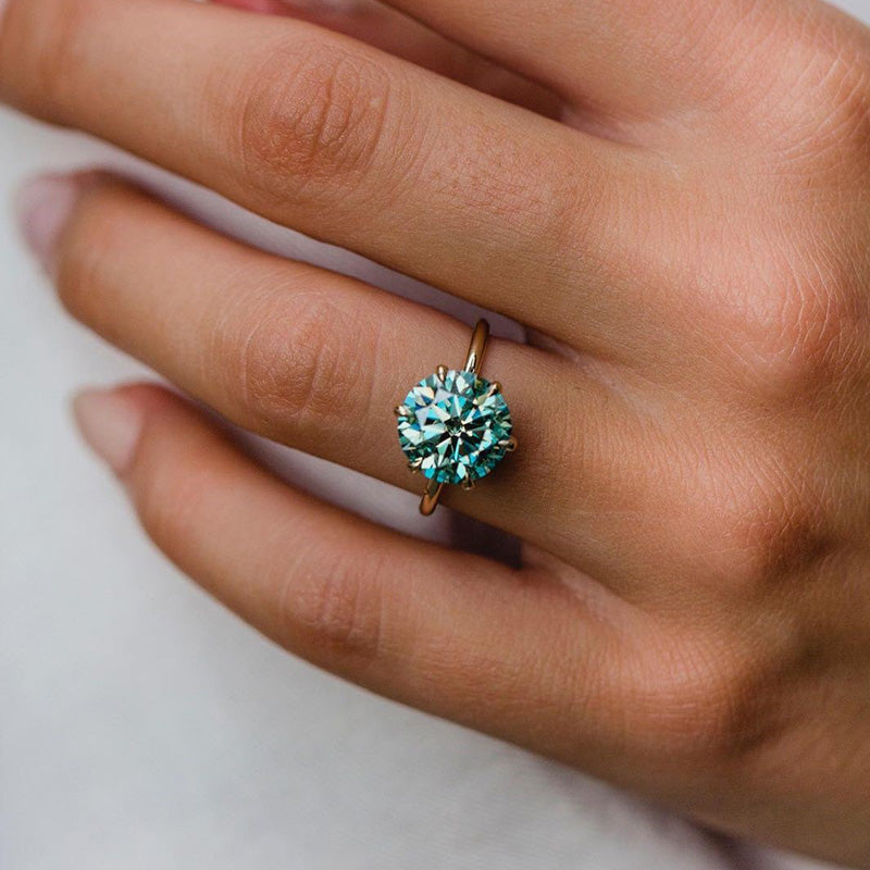Moissanite Round Cut Paraiba Tourmaline Engagement Ring