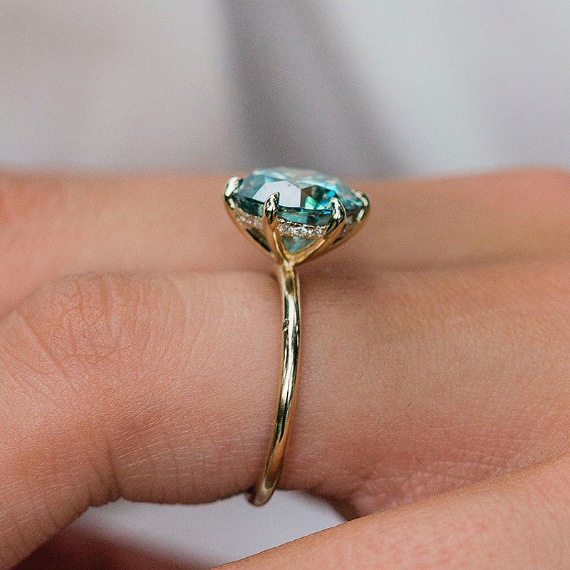 Moissanite Round Cut Paraiba Tourmaline Engagement Ring