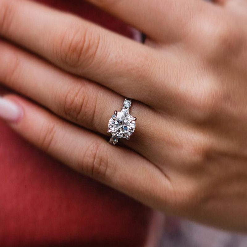 Ahabobo Moissanite 4.0 Carat Round Cut Engagement Ring In Sterling Silver