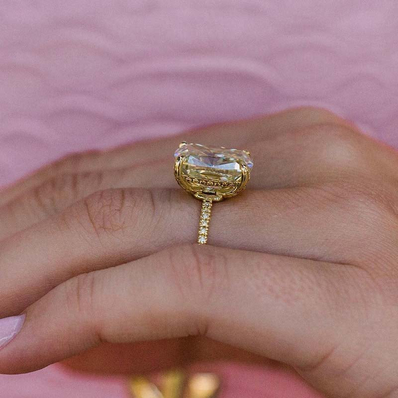 Yellow Gold Elongated Cushion Cut Yellow Sapphire Engagement Ring