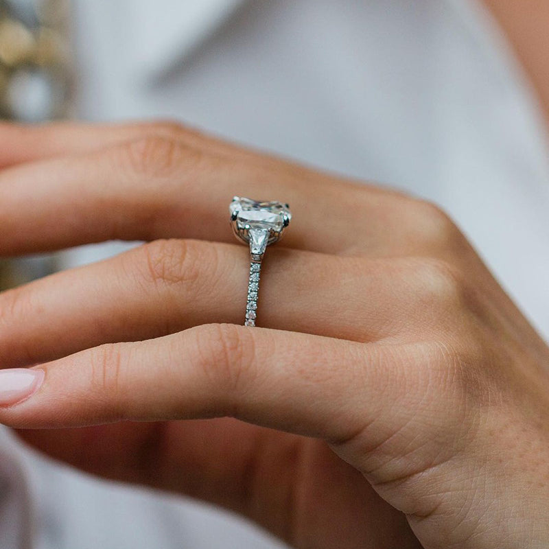 Stunning Cushion Cut Three Stone Women's Engagement Ring In Sterling Silver