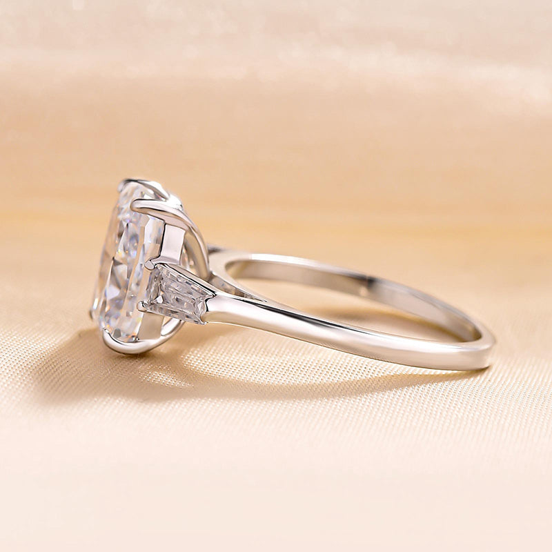 Exquisite Yellow Gold Cushion Cut Three Stone Engagement Ring In Sterling Silver