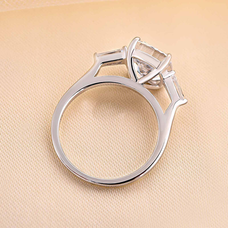 Exquisite Yellow Gold Cushion Cut Three Stone Engagement Ring In Sterling Silver