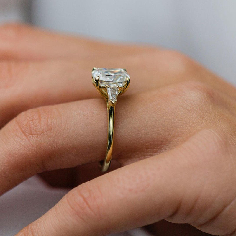Exquisite Yellow Gold Cushion Cut Three Stone Engagement Ring In Sterling Silver