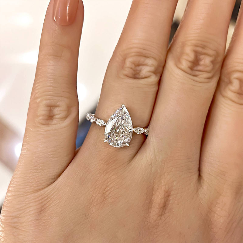 Sparkle Pear Cut Sona Simulated Diamond Engagement Ring In Sterling Silver