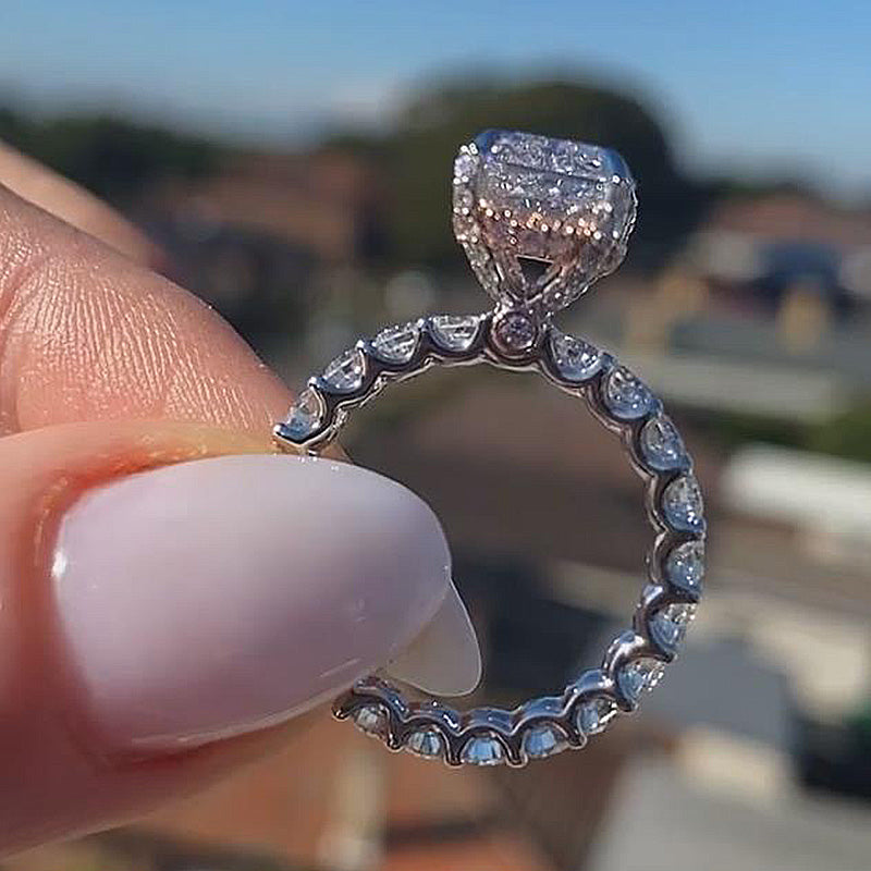 Unique Crushed Ice Radiant Cut Engagement Ring For Women In Sterling Silver