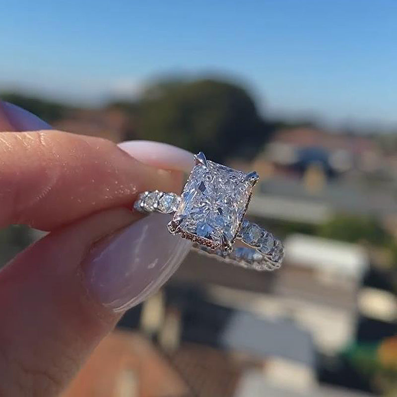 Unique Crushed Ice Radiant Cut Engagement Ring For Women In Sterling Silver