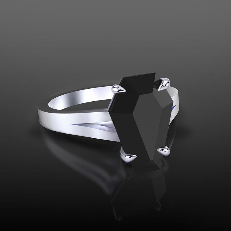 Dark Split Shank Coffin Cut Wedding Ring Set For Women In Sterling Silver