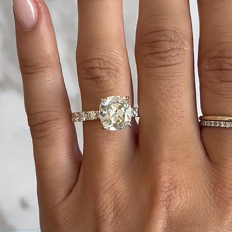 Exclusive Yellow Gold Cushion Cut Engagement Ring In Sterling Silver