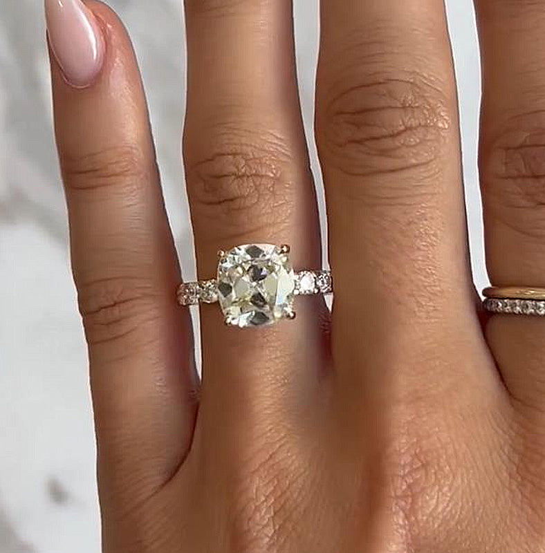 Exclusive Yellow Gold Cushion Cut Engagement Ring In Sterling Silver