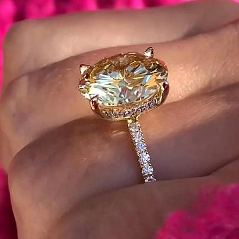 Stunning Yellow Gold Round Cut Yellow Sapphire Engagement Ring In terling Silver