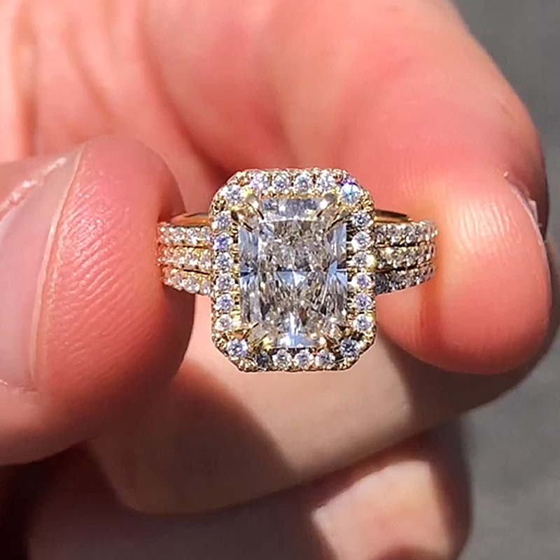 Sparkle Split Shank Halo Radiant Cut Engagement Ring