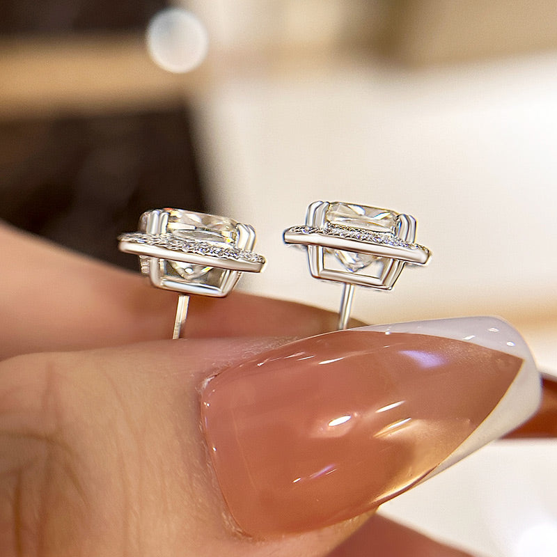 2.5Ct Sparkle Halo Cushion Cut Women's Stud Earrings In Sterling Silver