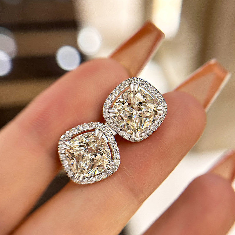 2.5Ct Sparkle Halo Cushion Cut Women's Stud Earrings In Sterling Silver