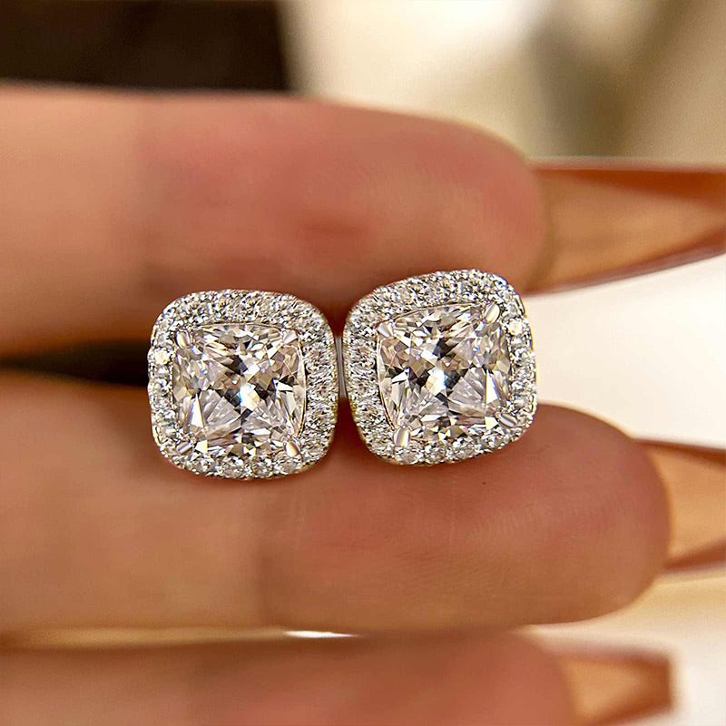 2.0Ct Stunning Halo Cushion Cut Women's Earrings In Sterling Silver