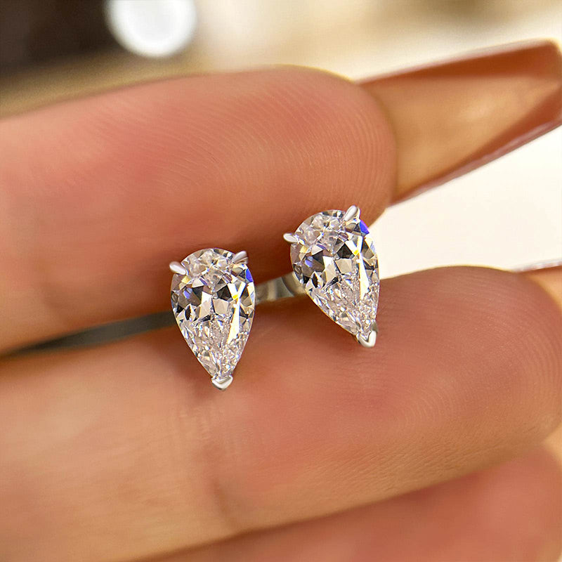 0.75Ct Sterling Silver Created White Sapphire Pear Cut Women's Stud Earrings