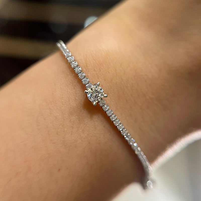 Ahabobo Moissanite Round Cut Bracelet In Sterling Silver