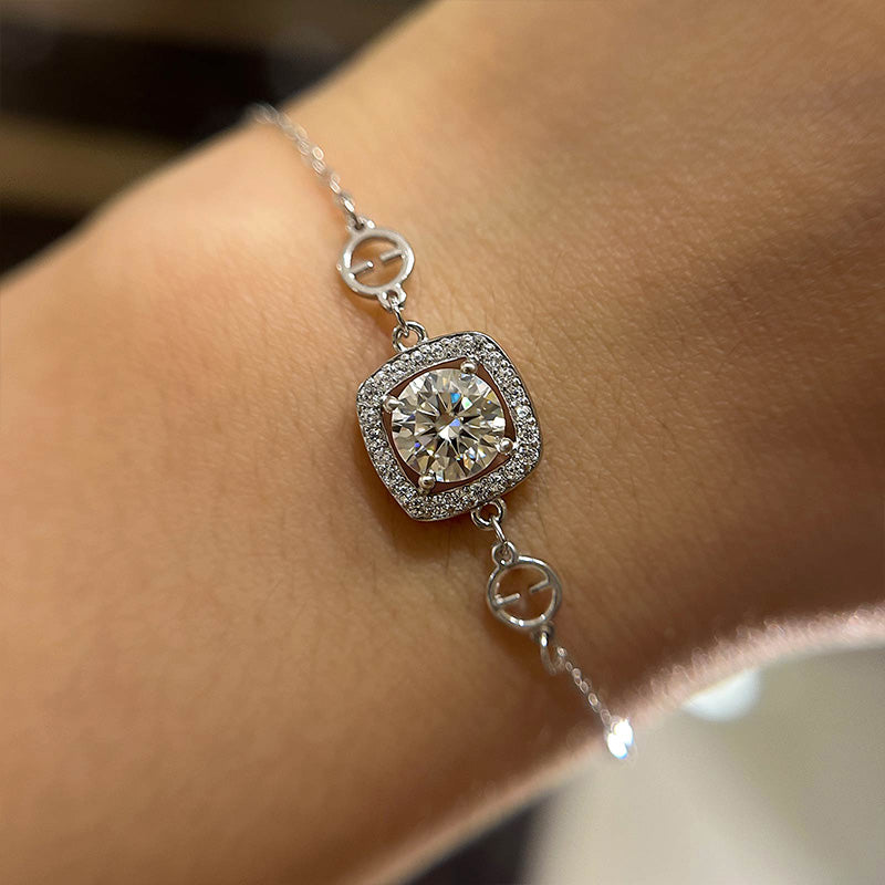 Moissanite Halo Round Cut Bracelet