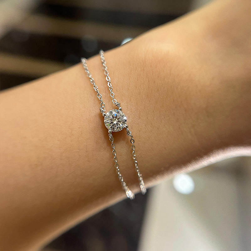 Moissanite 4 Prongs 1.0 Carat Round Cut Bracelet