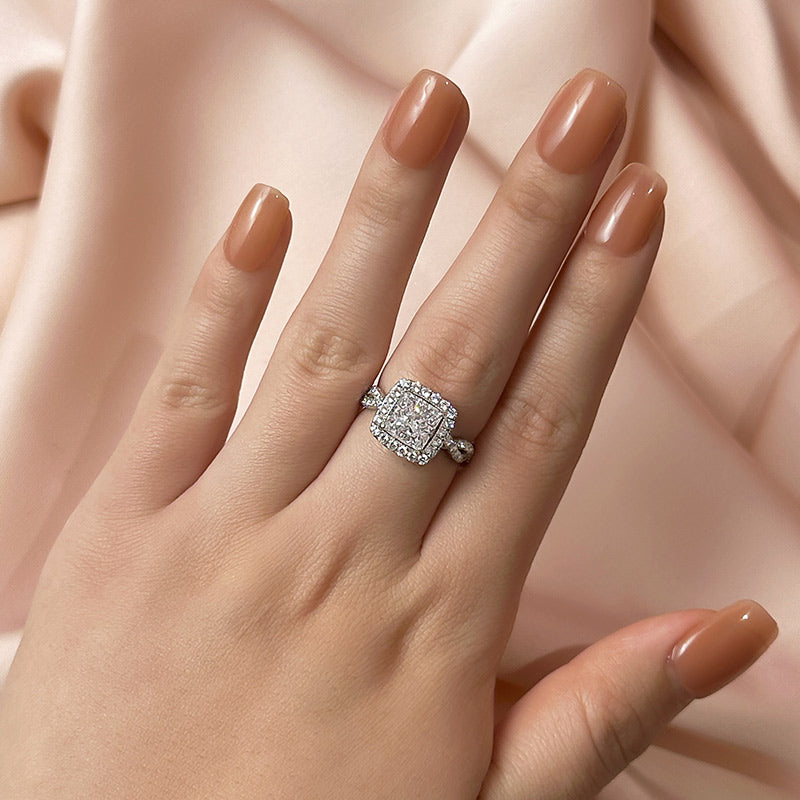 Ahabobo Noble Halo Princess Cut Engagement Ring