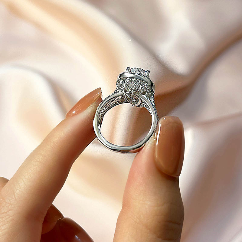 Ahabobo Luxury Double Halo Pear Cut Engagement Ring In Sterling Silver