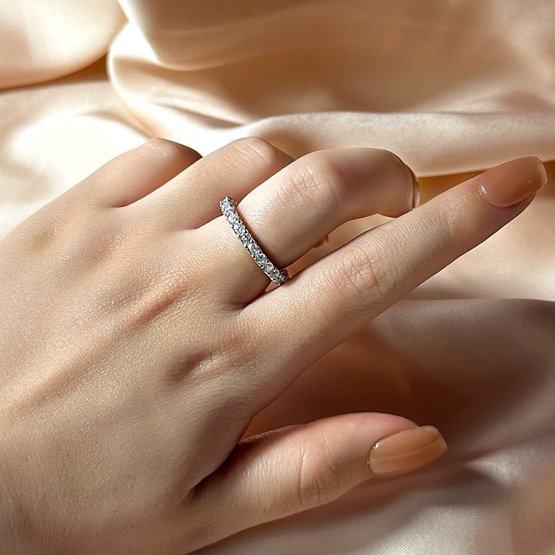 Ahabobo Classic White Gold Round Cut Wedding Band For Women