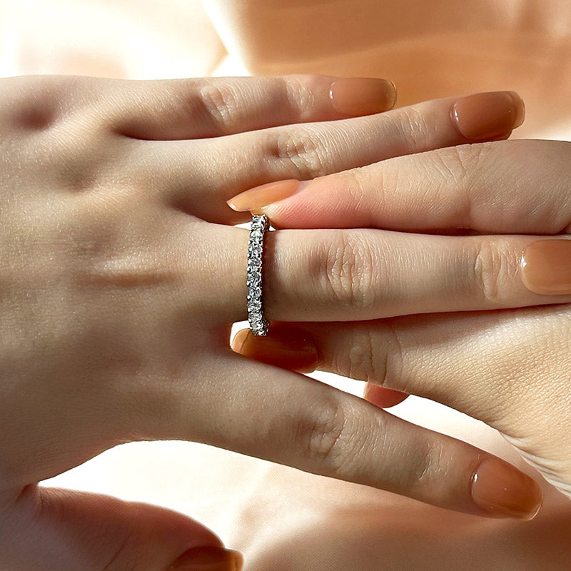 Ahabobo Classic White Gold Round Cut Wedding Band For Women