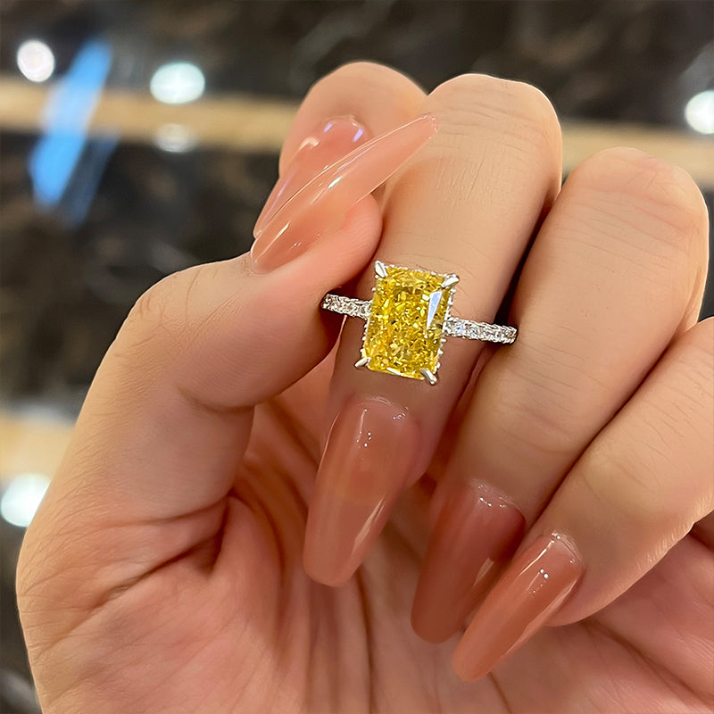 Beautifully 3.3 Carat Yellow Sapphire Radiant Cut Engagement Ring