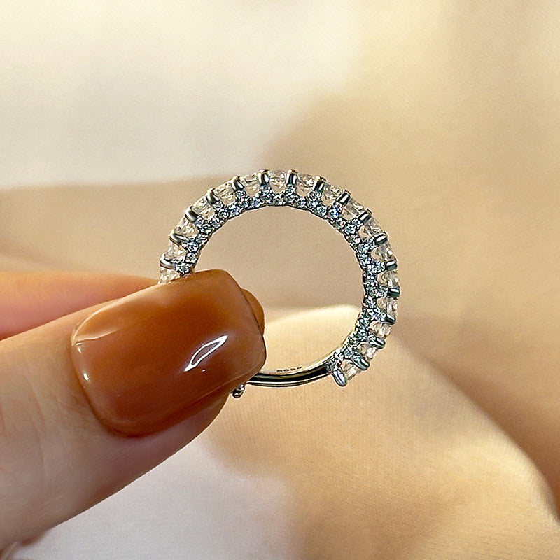 Ahabobo Classic White Gold Round Cut Wedding Band For Women