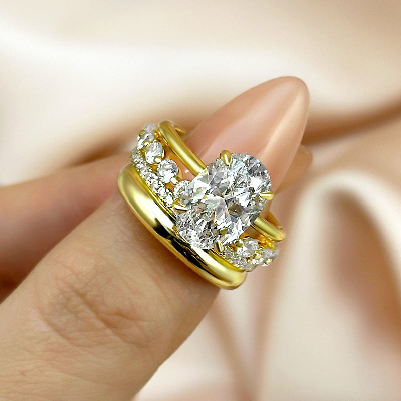 Ahabobo 4PC Yellow Gold Oval Cut Wedding Ring Set For Women