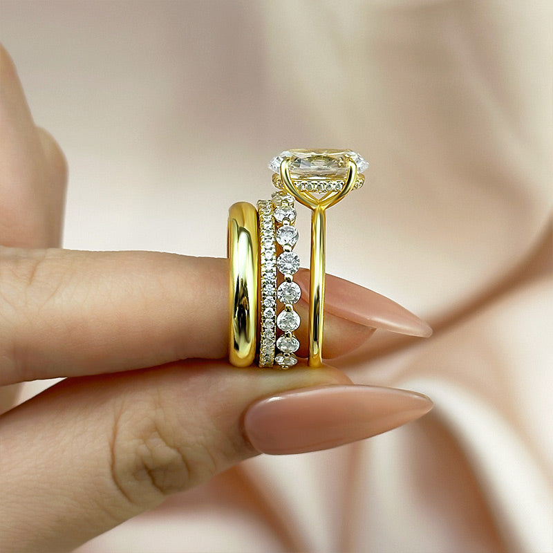 Ahabobo 4PC Yellow Gold Oval Cut Wedding Ring Set For Women