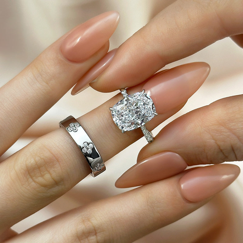 Ahabobo Exclusive Cushion Cut Wedding Ring Set With Wide Wedding Band