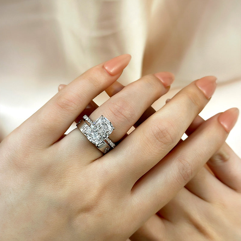 Ahabobo Exclusive Cushion Cut Wedding Ring Set With Wide Wedding Band