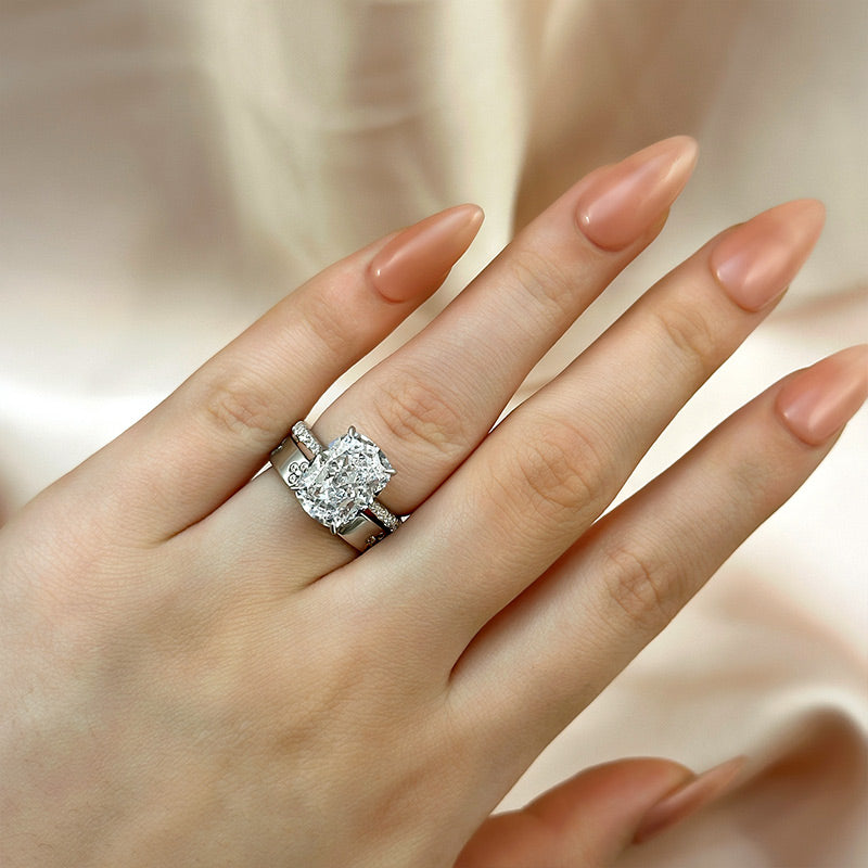 Ahabobo Exclusive Cushion Cut Wedding Ring Set With Wide Wedding Band