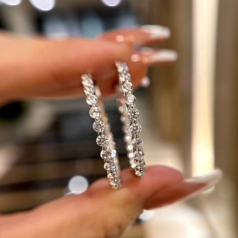 1.0Ct Sparkle Round Cut Women's Hoop Earrings In Sterling Silver