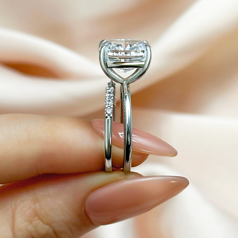 Ahabobo 6.0CT Cushion Cut Wedding Ring Set With Open Wedding Band