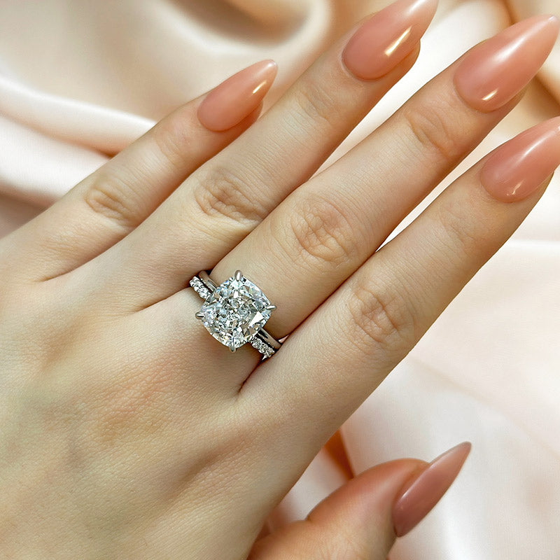 Ahabobo 6.0CT Cushion Cut Wedding Ring Set With Open Wedding Band