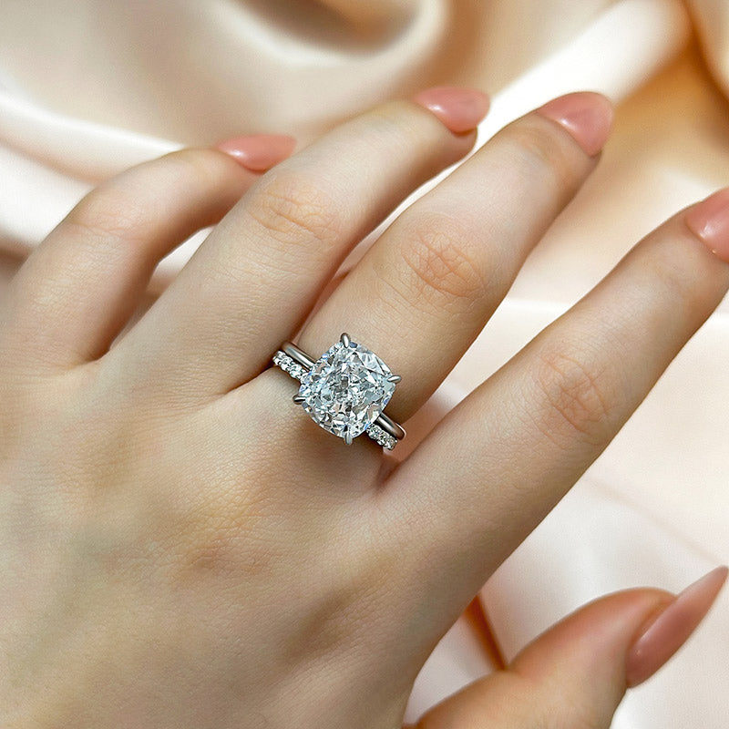 Ahabobo 6.0CT Cushion Cut Wedding Ring Set With Open Wedding Band