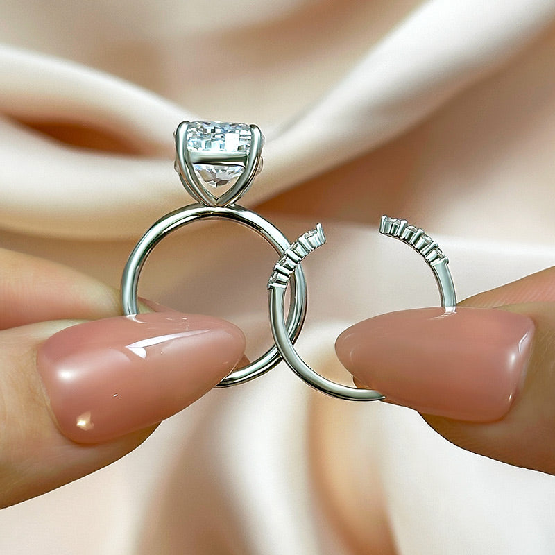 Ahabobo 6.0CT Cushion Cut Wedding Ring Set With Open Wedding Band